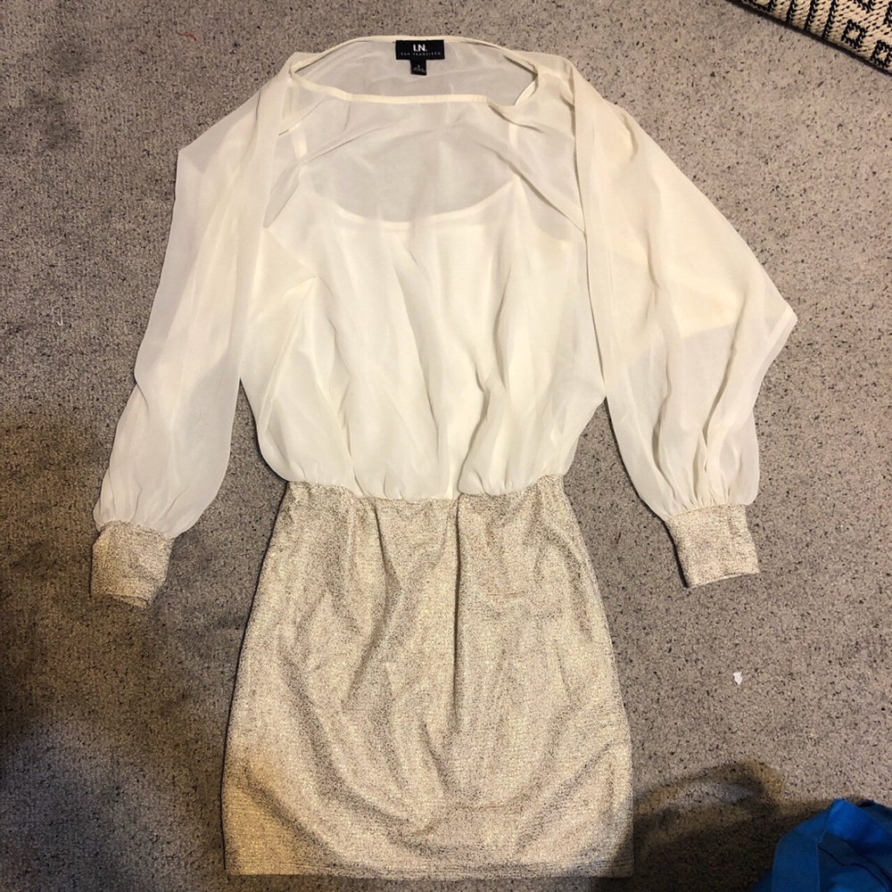 white and gold dress